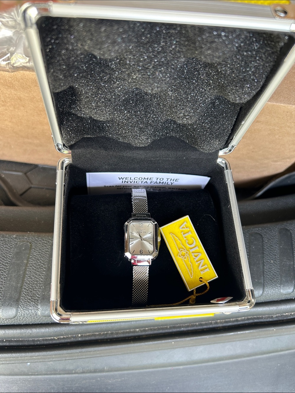 Invicta Silver Mesh Band Women's Watch with Rectangular Silver Dial